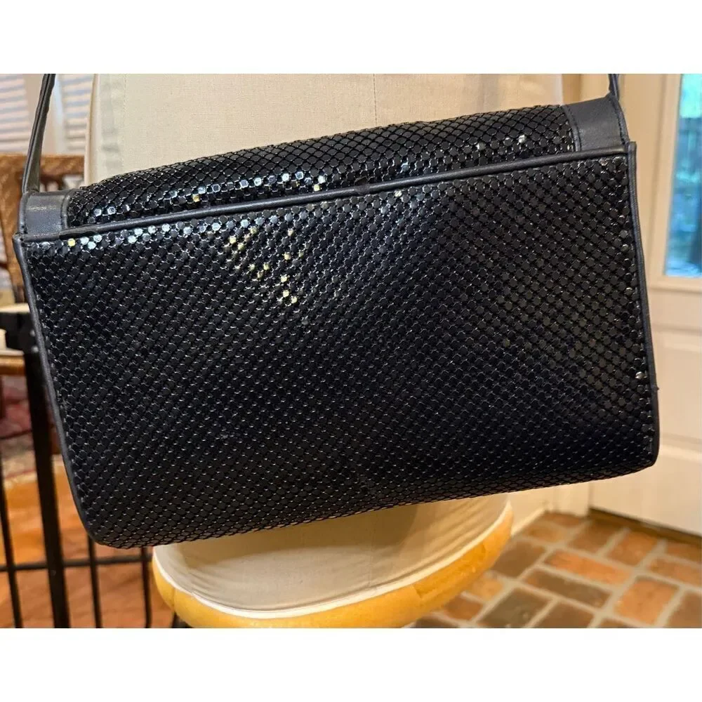Whiting & Davis Black Metal Mesh Shoulder Strap/Clutch Crossbody Bag